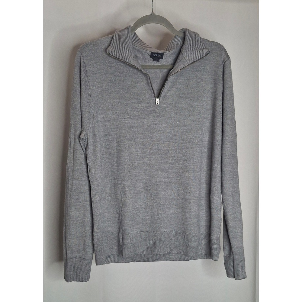 J.Crew Mens Merino Wool Blend Quarter Zip Sweater Gray BB697 Size L